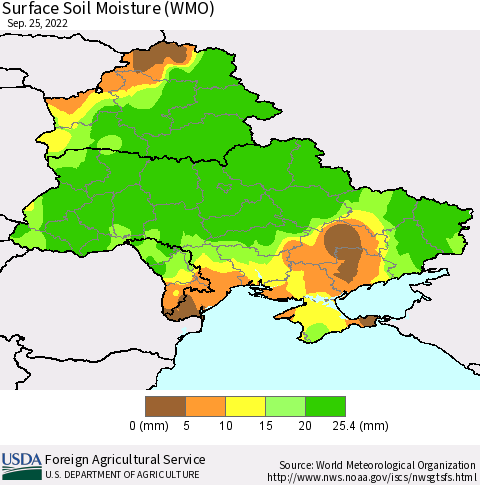 Ukraine, Moldova and Belarus Surface Soil Moisture (WMO) Thematic Map For 9/19/2022 - 9/25/2022