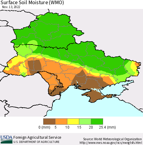 Ukraine, Moldova and Belarus Surface Soil Moisture (WMO) Thematic Map For 11/7/2022 - 11/13/2022