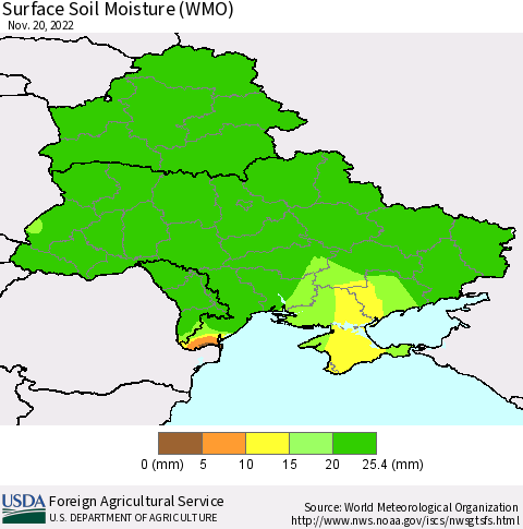 Ukraine, Moldova and Belarus Surface Soil Moisture (WMO) Thematic Map For 11/14/2022 - 11/20/2022