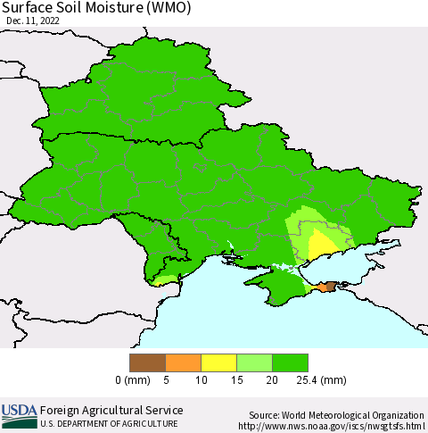 Ukraine, Moldova and Belarus Surface Soil Moisture (WMO) Thematic Map For 12/5/2022 - 12/11/2022