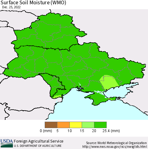 Ukraine, Moldova and Belarus Surface Soil Moisture (WMO) Thematic Map For 12/19/2022 - 12/25/2022
