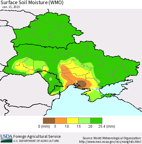 Ukraine, Moldova and Belarus Surface Soil Moisture (WMO) Thematic Map For 1/9/2023 - 1/15/2023