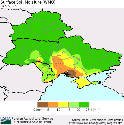 Ukraine, Moldova and Belarus Surface Soil Moisture (WMO) Thematic Map For 1/16/2023 - 1/22/2023
