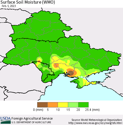 Ukraine, Moldova and Belarus Surface Soil Moisture (WMO) Thematic Map For 1/30/2023 - 2/5/2023