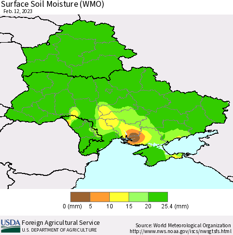 Ukraine, Moldova and Belarus Surface Soil Moisture (WMO) Thematic Map For 2/6/2023 - 2/12/2023