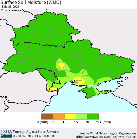 Ukraine, Moldova and Belarus Surface Soil Moisture (WMO) Thematic Map For 2/20/2023 - 2/26/2023