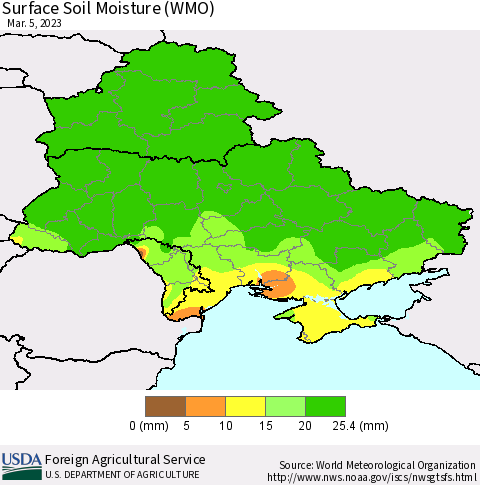 Ukraine, Moldova and Belarus Surface Soil Moisture (WMO) Thematic Map For 2/27/2023 - 3/5/2023