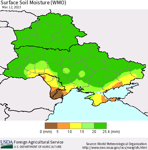 Ukraine, Moldova and Belarus Surface Soil Moisture (WMO) Thematic Map For 3/6/2023 - 3/12/2023