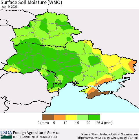 Ukraine, Moldova and Belarus Surface Soil Moisture (WMO) Thematic Map For 4/3/2023 - 4/9/2023