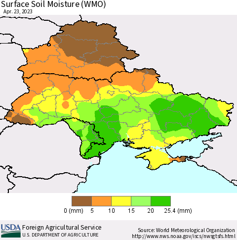 Ukraine, Moldova and Belarus Surface Soil Moisture (WMO) Thematic Map For 4/17/2023 - 4/23/2023
