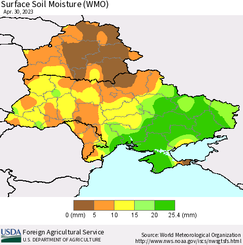 Ukraine, Moldova and Belarus Surface Soil Moisture (WMO) Thematic Map For 4/24/2023 - 4/30/2023