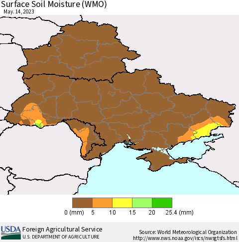 Ukraine, Moldova and Belarus Surface Soil Moisture (WMO) Thematic Map For 5/8/2023 - 5/14/2023