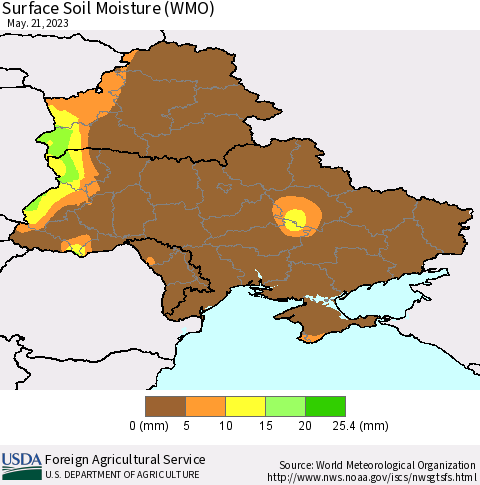 Ukraine, Moldova and Belarus Surface Soil Moisture (WMO) Thematic Map For 5/15/2023 - 5/21/2023