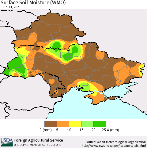 Ukraine, Moldova and Belarus Surface Soil Moisture (WMO) Thematic Map For 6/5/2023 - 6/11/2023