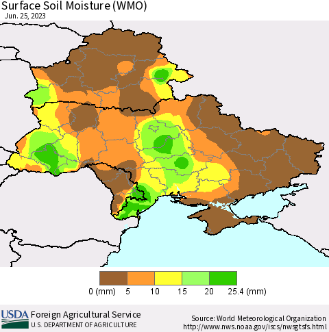 Ukraine, Moldova and Belarus Surface Soil Moisture (WMO) Thematic Map For 6/19/2023 - 6/25/2023