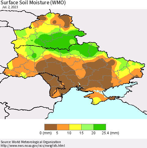 Ukraine, Moldova and Belarus Surface Soil Moisture (WMO) Thematic Map For 6/26/2023 - 7/2/2023