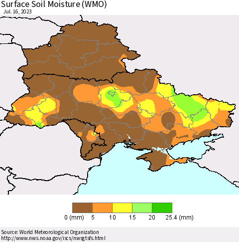 Ukraine, Moldova and Belarus Surface Soil Moisture (WMO) Thematic Map For 7/10/2023 - 7/16/2023