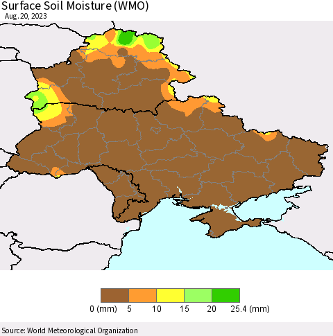 Ukraine, Moldova and Belarus Surface Soil Moisture (WMO) Thematic Map For 8/14/2023 - 8/20/2023