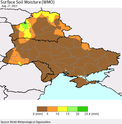 Ukraine, Moldova and Belarus Surface Soil Moisture (WMO) Thematic Map For 8/21/2023 - 8/27/2023
