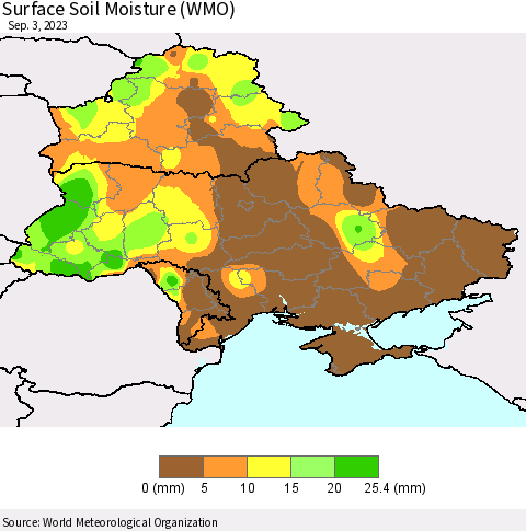 Ukraine, Moldova and Belarus Surface Soil Moisture (WMO) Thematic Map For 8/28/2023 - 9/3/2023