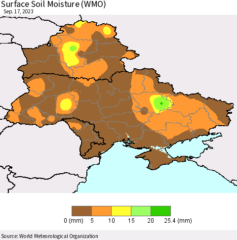Ukraine, Moldova and Belarus Surface Soil Moisture (WMO) Thematic Map For 9/11/2023 - 9/17/2023