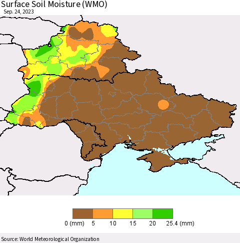 Ukraine, Moldova and Belarus Surface Soil Moisture (WMO) Thematic Map For 9/18/2023 - 9/24/2023