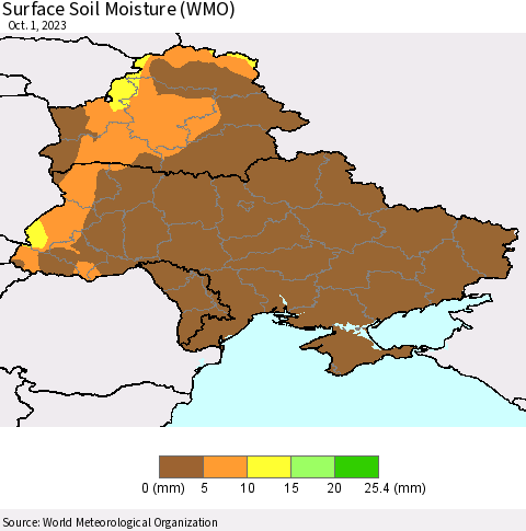 Ukraine, Moldova and Belarus Surface Soil Moisture (WMO) Thematic Map For 9/25/2023 - 10/1/2023