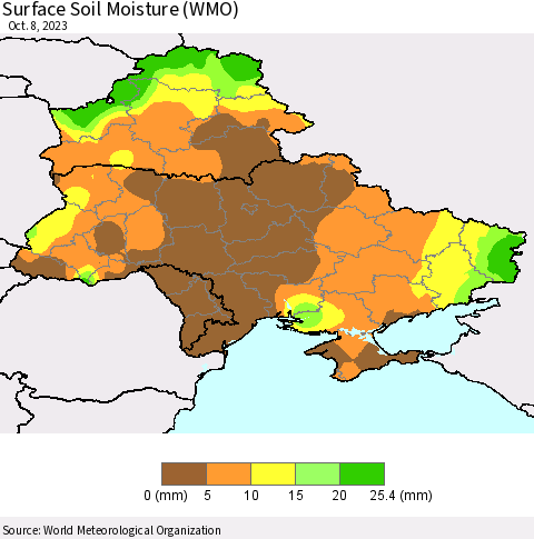 Ukraine, Moldova and Belarus Surface Soil Moisture (WMO) Thematic Map For 10/2/2023 - 10/8/2023