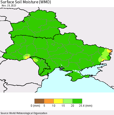 Ukraine, Moldova and Belarus Surface Soil Moisture (WMO) Thematic Map For 11/13/2023 - 11/19/2023