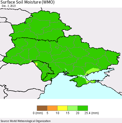 Ukraine, Moldova and Belarus Surface Soil Moisture (WMO) Thematic Map For 11/27/2023 - 12/3/2023
