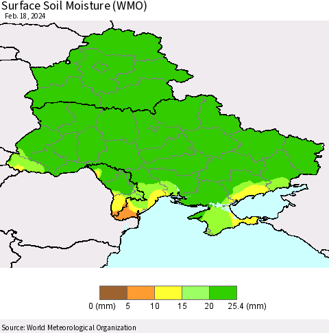 Ukraine, Moldova and Belarus Surface Soil Moisture (WMO) Thematic Map For 2/12/2024 - 2/18/2024