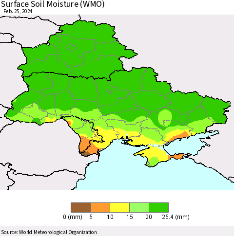 Ukraine, Moldova and Belarus Surface Soil Moisture (WMO) Thematic Map For 2/19/2024 - 2/25/2024