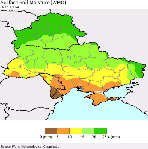 Ukraine, Moldova and Belarus Surface Soil Moisture (WMO) Thematic Map For 2/26/2024 - 3/3/2024