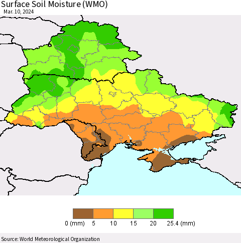 Ukraine, Moldova and Belarus Surface Soil Moisture (WMO) Thematic Map For 3/4/2024 - 3/10/2024