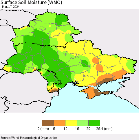 Ukraine, Moldova and Belarus Surface Soil Moisture (WMO) Thematic Map For 3/11/2024 - 3/17/2024