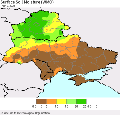 Ukraine, Moldova and Belarus Surface Soil Moisture (WMO) Thematic Map For 4/1/2024 - 4/7/2024