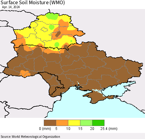 Ukraine, Moldova and Belarus Surface Soil Moisture (WMO) Thematic Map For 4/8/2024 - 4/14/2024