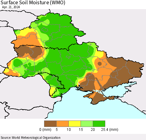 Ukraine, Moldova and Belarus Surface Soil Moisture (WMO) Thematic Map For 4/15/2024 - 4/21/2024