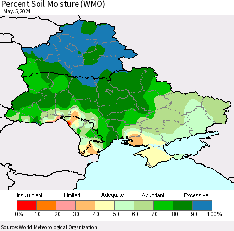 Ukraine, Moldova and Belarus Percent Soil Moisture (WMO) Thematic Map For 4/29/2024 - 5/5/2024