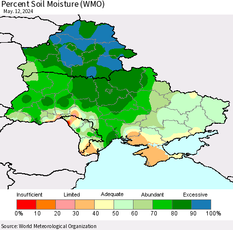 Ukraine, Moldova and Belarus Percent Soil Moisture (WMO) Thematic Map For 5/6/2024 - 5/12/2024