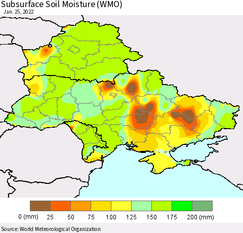 Ukraine, Moldova and Belarus Subsurface Soil Moisture (WMO) Thematic Map For 1/21/2022 - 1/25/2022