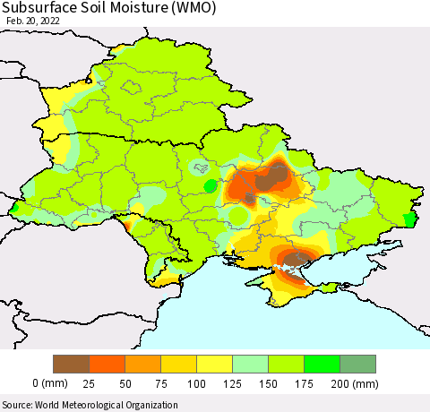 Ukraine, Moldova and Belarus Subsurface Soil Moisture (WMO) Thematic Map For 2/16/2022 - 2/20/2022