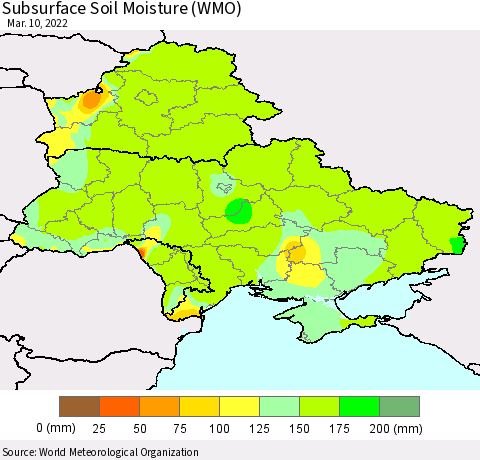 Ukraine, Moldova and Belarus Subsurface Soil Moisture (WMO) Thematic Map For 3/6/2022 - 3/10/2022
