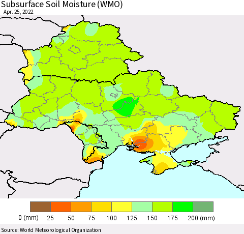 Ukraine, Moldova and Belarus Subsurface Soil Moisture (WMO) Thematic Map For 4/21/2022 - 4/25/2022