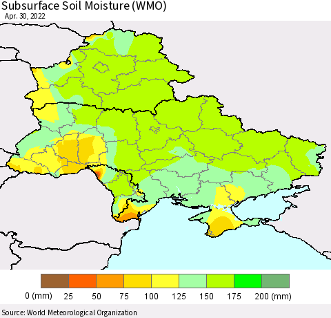 Ukraine, Moldova and Belarus Subsurface Soil Moisture (WMO) Thematic Map For 4/26/2022 - 4/30/2022