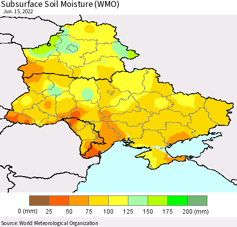 Ukraine, Moldova and Belarus Subsurface Soil Moisture (WMO) Thematic Map For 6/11/2022 - 6/15/2022