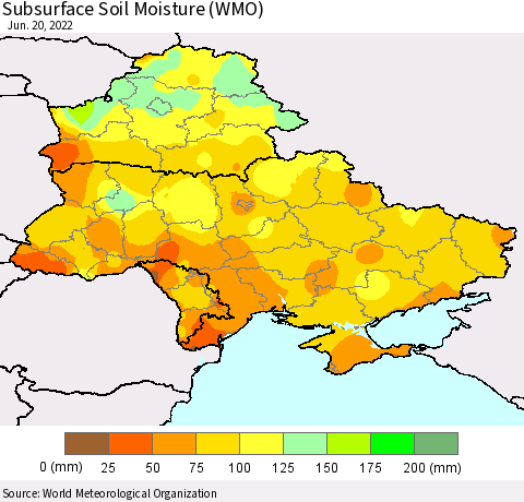 Ukraine, Moldova and Belarus Subsurface Soil Moisture (WMO) Thematic Map For 6/16/2022 - 6/20/2022