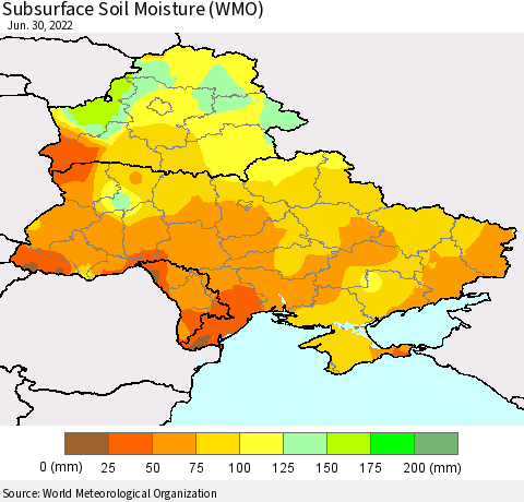 Ukraine, Moldova and Belarus Subsurface Soil Moisture (WMO) Thematic Map For 6/26/2022 - 6/30/2022