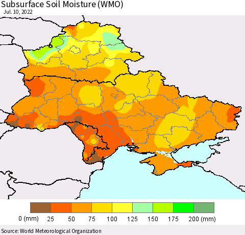 Ukraine, Moldova and Belarus Subsurface Soil Moisture (WMO) Thematic Map For 7/6/2022 - 7/10/2022