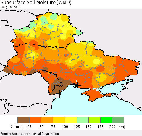 Ukraine, Moldova and Belarus Subsurface Soil Moisture (WMO) Thematic Map For 8/6/2022 - 8/10/2022